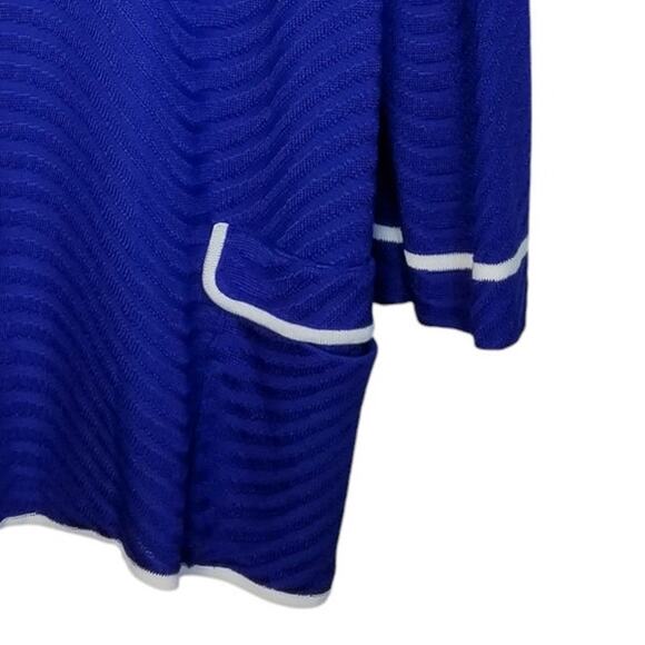 Misook Knit Jacket Cobalt Blue White Contrast Trim Pockets Size XL - Picture 5 of 9